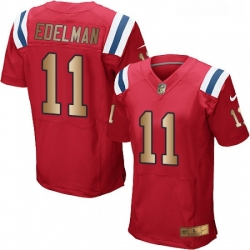 Mens Nike New England Patriots 11 Julian Edelman Elite RedGold Alternate NFL Jersey