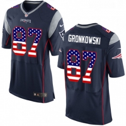 Mens Nike New England Patriots 87 Rob Gronkowski Elite Navy Blue Home USA Flag Fashion NFL Jersey