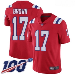 Patriots 17 Antonio Brown Red Alternate Men Stitched Football 100th Season Vapor Limited Jersey