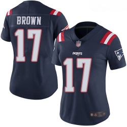 Patriots #17 Antonio Brown Navy Blue Women Stitched Football Limited Rush Jersey