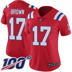 Patriots #17 Antonio Brown Red Alternate Women Stitched Football 100th Season Vapor Limited Jersey