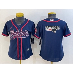 Women New England Patriots Navy Team Big Logo With Patch Cool Base Stitched Baseball Jersey
