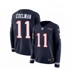 Womens Nike New England Patriots 11 Julian Edelman Limited Navy Blue Therma Long Sleeve NFL Jersey