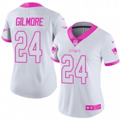 Womens Nike New England Patriots 24 Stephon Gilmore Limited WhitePink Rush Fashion NFL Jersey