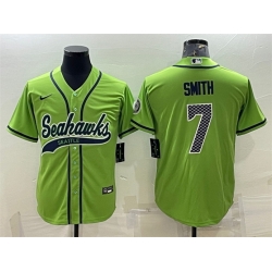 Men Seattle Seahawks 7 Geno Smith Green With Patch Cool Base Stitched Baseball Jersey