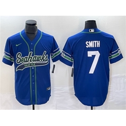Men Seattle Seahawks 7 Geno Smith Royal Throwback Cool Base Stitched Baseball Jersey
