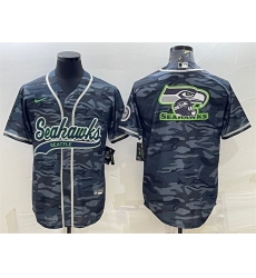 Men Seattle Seahawks Grey Camo Team Big Logo With Patch Cool Base Stitched Baseball Jersey