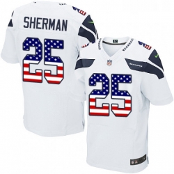 Mens Nike Seattle Seahawks 25 Richard Sherman Elite White Road USA Flag Fashion NFL Jersey