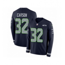 Mens Nike Seattle Seahawks 32 Chris Carson Limited Navy Blue Therma Long Sleeve NFL Jersey