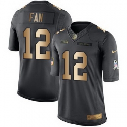 Nike Seahawks #12 Fan Black Mens Stitched NFL Limited Gold Salute To Service Jersey