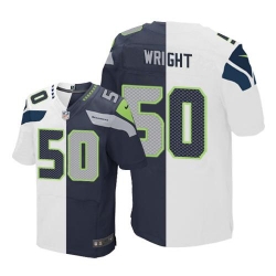 Nike Seahawks #50 K J  Wright White Steel Blue Mens Stitched NFL Elite Split Jersey