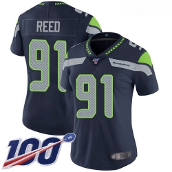 Seahawks #91 Jarran Reed Steel Blue Team Color Women Stitched Football 100th Season Vapor Limited Jersey