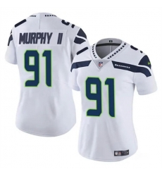 Women Seattle Seahawks 91 Byron Murphy II 2024 Draft White Vapor Limited Stitched Football Jersey