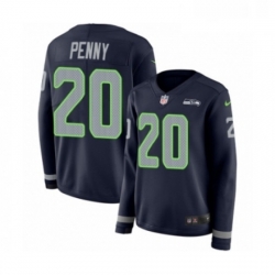 Womens Nike Seattle Seahawks 20 Rashaad Penny Limited Navy Blue Therma Long Sleeve NFL Jersey