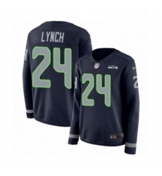 Womens Nike Seattle Seahawks 24 Marshawn Lynch Limited Navy Blue Therma Long Sleeve NFL Jersey