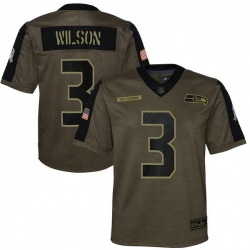 Youth Seattle Seahawks Russell Wilson Nike Olive 2021 Salute To Service Game Jersey