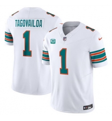 Men Miami Dolphins 1 Tua Tagovailoa White F U S E Alternate With 3 Star C Patch Vapor Limited Stitched Football Jersey