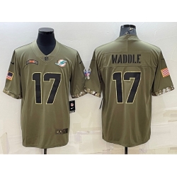 Men Miami Dolphins 17 Jaylen Waddle 2022 Olive Salute To Service Limited Stitched Baseball Jersey