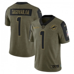 Men's Miami Dolphins Tua Tagovailoa Nike Olive 2021 Salute To Service Limited Player Jersey