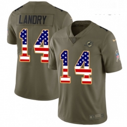 Mens Nike Miami Dolphins 14 Jarvis Landry Limited OliveUSA Flag 2017 Salute to Service NFL Jersey