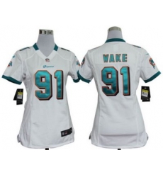 2012 Women Nike Miami Dolphins 91 Wake White Jersey