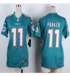 Women New Miami Dolphins #11 DeVante Parker Aqua Green Team Color Stitched NFL New Elite Jersey