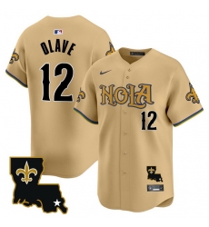 Men New Orleans Saints 12 Chris Olave Gold Cool Base Stitched Baseball Jersey