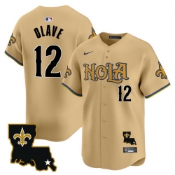 Men New Orleans Saints 12 Chris Olave Gold Cool Base Stitched Baseball Jersey