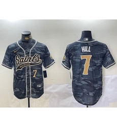 Men New Orleans Saints 7 Taysom Hill Grey Camo With Patch Cool Base Stitched Baseball Jersey 1