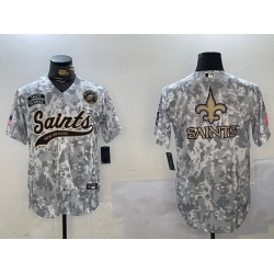 Men New Orleans Saints Team Big Logo 2024 Arctic Camo Salute To Service Stitched Baseball Jersey 5