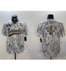 Men New Orleans Saints Team Big Logo 2024 Arctic Camo Salute To Service Stitched Baseball Jersey 7