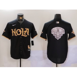 Men New Orleans Saints Team Big Logo Black Cool Base Stitched Baseball Jersey