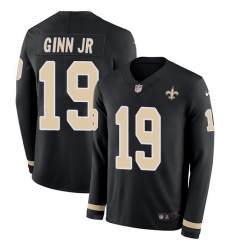 Nike Saints #19 Ted Ginn Jr Black Team Color Men Stitched NFL Limited Therma Long Sleeve Jersey