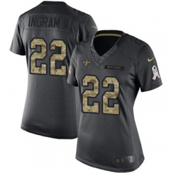 Nike Saints #22 Mark Ingram II Black Womens Stitched NFL Limited 2016 Salute to Service Jersey