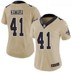 Saints #41 Alvin Kamara Gold Women Stitched Football Limited Inverted Legend Jersey