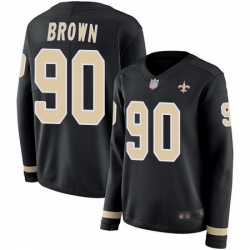 Saints 90 Malcom Brown Black Team Color Womens Stitched Football Limited Therma Long Sleeve Jersey