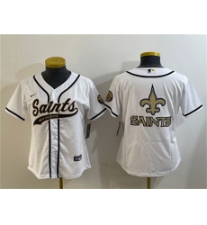 Women New Orleans Saints White Team Big Logo With Patch Cool Base Stitched Baseball Jersey 