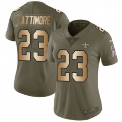 Womens Nike New Orleans Saints 23 Marshon Lattimore Limited OliveGold 2017 Salute to Service NFL Jersey