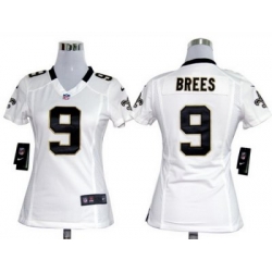 Womens Nike New Orleans Saints 9 Brees White Nike NFL Jerseys