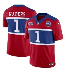 Men New York Giants 1 Malik Nabers Red 2024 F U S E  With Draft Patch Alternate 100TH Season Patch Vapor Untouchable Limited Stitched Jersey