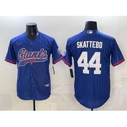 Men New York Giants 44 Cam Skattebo Royal Pinstripe With Patch Cool Base Stitched Baseball Jersey