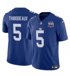 Men New York Giants 5 Kayvon Thibodeaux Blue 2024 F U S E  100TH Season Patch Vapor Untouchable Limited Stitched Jersey