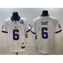 Men New York Giants 6 Jaxson Dart White 2025 Draft F U S E  100th Season  26 State Patch Vapor Limited Stitched Football Jersey