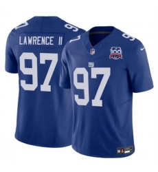 Men New York Giants 97 Dexter Lawrence II Blue 2024 F U S E  100TH Season Patch Vapor Untouchable Limited Stitched Jersey