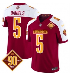 Men Washington Commanders 5 Jayden Daniels Burgundy White 2023 F U S E 90th Anniversary Vapor Limited Stitched Football Jersey