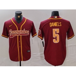 Men Washington Commanders 5 Jayden Daniels Burgundy With Patch Cool Base Stitched Baseball Jersey