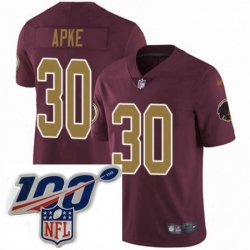 Mens Nike Washington Redskins 30 Troy Apke Burgundy RedGold Number Alternate 80TH Anniversary Vapor Untouchable Limited Stitched 100th anniversary Neck Pat