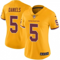 Women Washington Commanders 5 Jayden Daniels Burgundy Rush Stitched Football Jersey