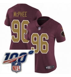 Womens Nike Washington Redskins 96 Pernell McPhee Burgundy Red Gold Number Alternate 80TH Anniversary Vapor Untouchable Limited Stitched 100th anniversary 