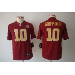 Youth Nike Washington Redskins #10 Robert Griffin III Red Color LIMITED Jerseys 80Th Patch